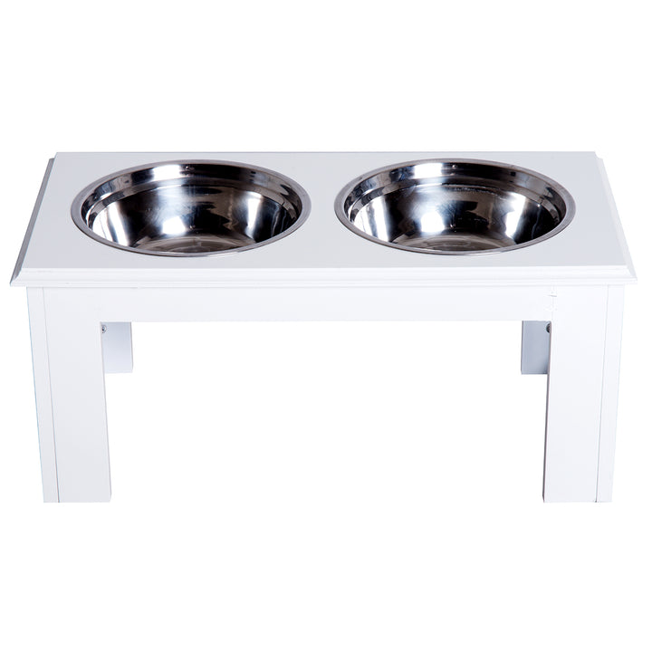 Raised Dog Feeding Bowls with Stand, Stainless Steel for Medium Dog, 58L x 31W x 25H cm - White