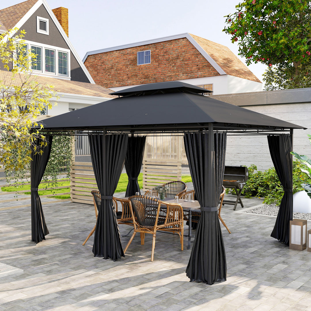 3 x 4m Steel Gazebo, with Curtains - Black