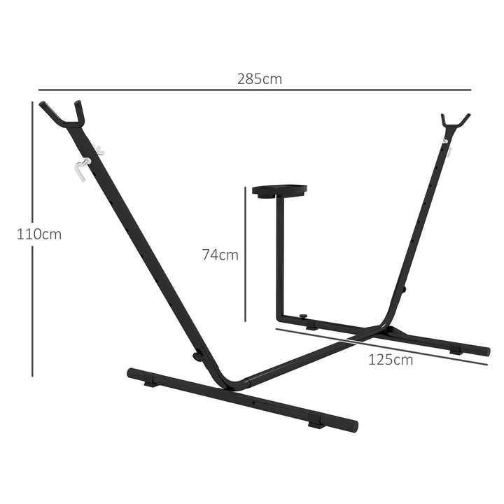 9.4ft Hammock Stand with Side Tray Stand, Steel Frame Hammock Net Stand, for String-style, Brazilian-style, Flat-style, Rope-style Hammocks, Black