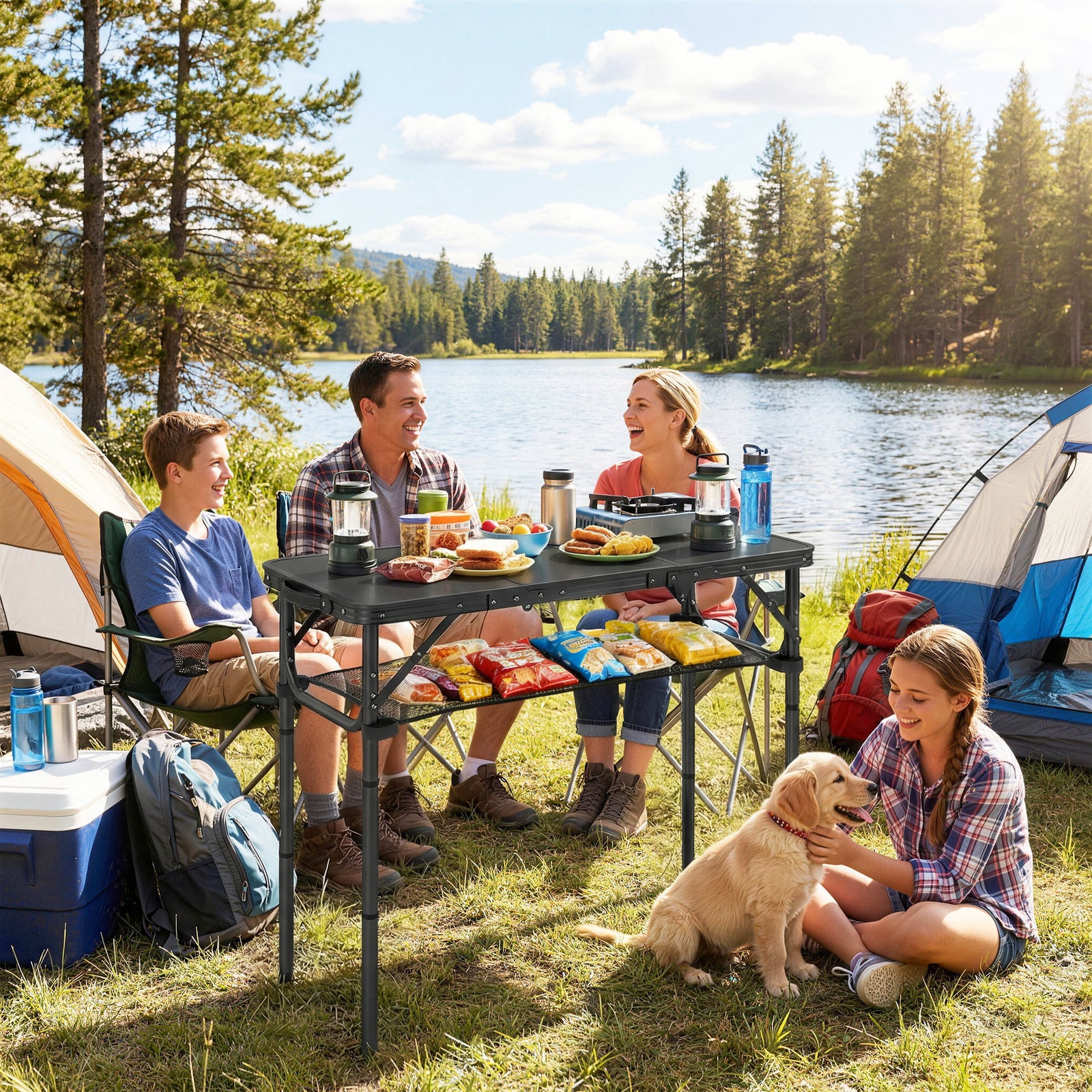 3ft Folding Camping Table, Picnic Table with Mesh Storage Layer, Carry