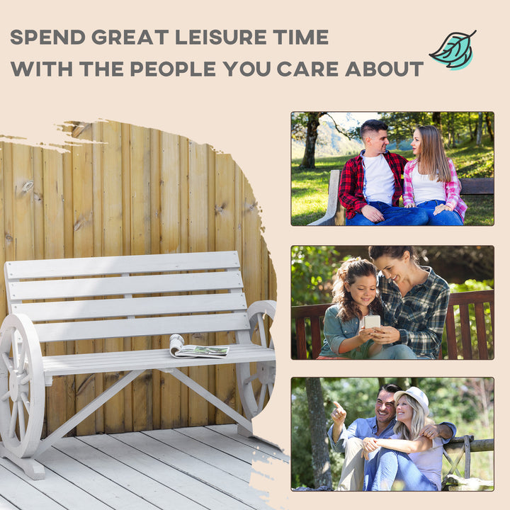 Wooden Cart Wagon Wheel 2 Seater Garden Bench Outdoor Garden Armrest Chair Rustic High Back Loveseat Grey