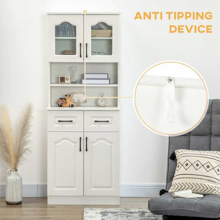 MCL Kitchen Cupboard, Freestanding Storage Cabinet with 2 Adjustable Shelves, 2 Drawers and Open Counter for Living Room, Dining Room, 168cm, White