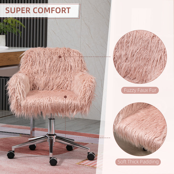 Faux Fur Desk Chair, Rolling Swivel Makeup Chair with Adjustable Heigh