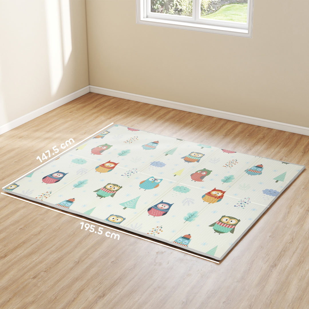 MCL Foldable Baby Plat Mat Double Sided, Kids Floor Mat for Crawling, 195.5L x 147.5W cm, Car track and Owl Theme