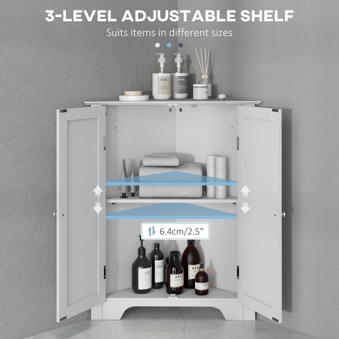 MCL Triangle Bathroom Cabinet, Corner Bathroom Storage Unit with Adjustable Shelf and Recessed Door, Free Standing, White