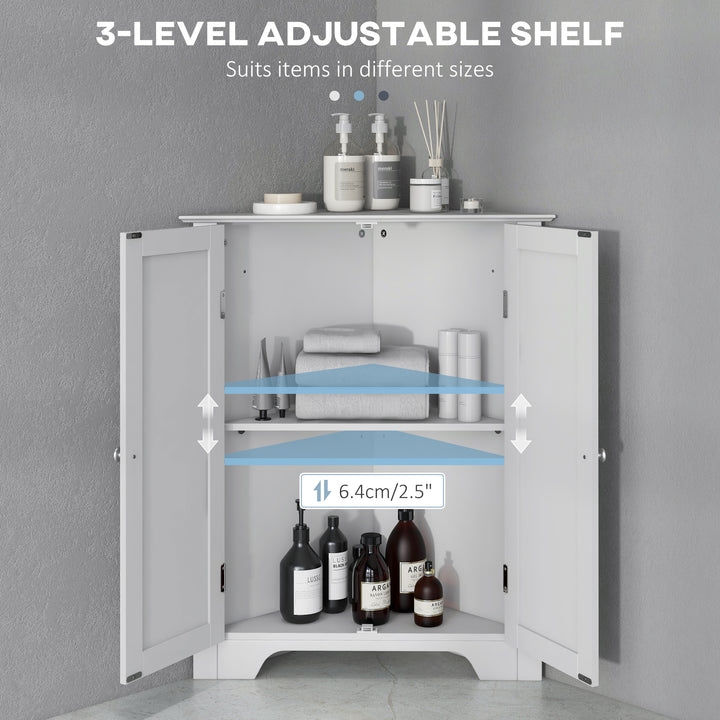 MCL Triangle Bathroom Cabinet, Corner Bathroom Storage Unit with Adjustable Shelf and Recessed Door, Free Standing, White