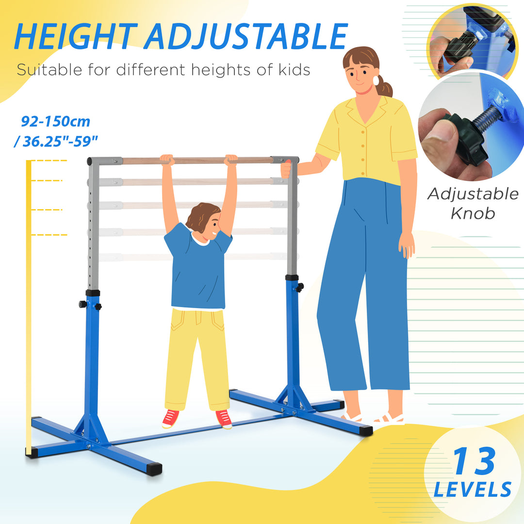 MCL Height Adjustable Gymnastics Horizontal Bar for Kids, Children Junior Kip High Bar Fitness, Blue