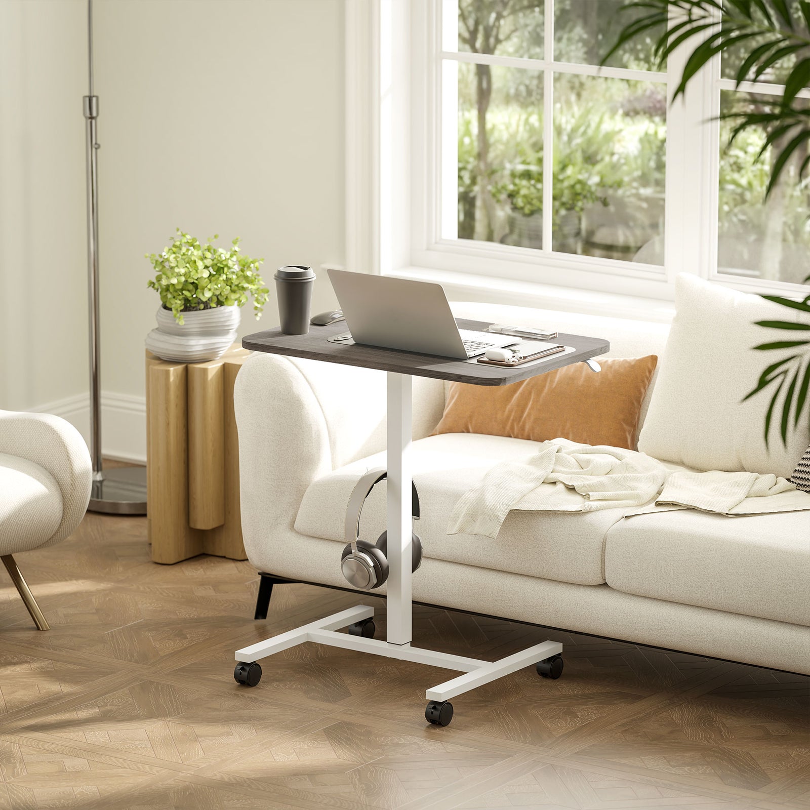 75-115cm Manual Adjustable Sit-To-Stand Desk - White/Grey