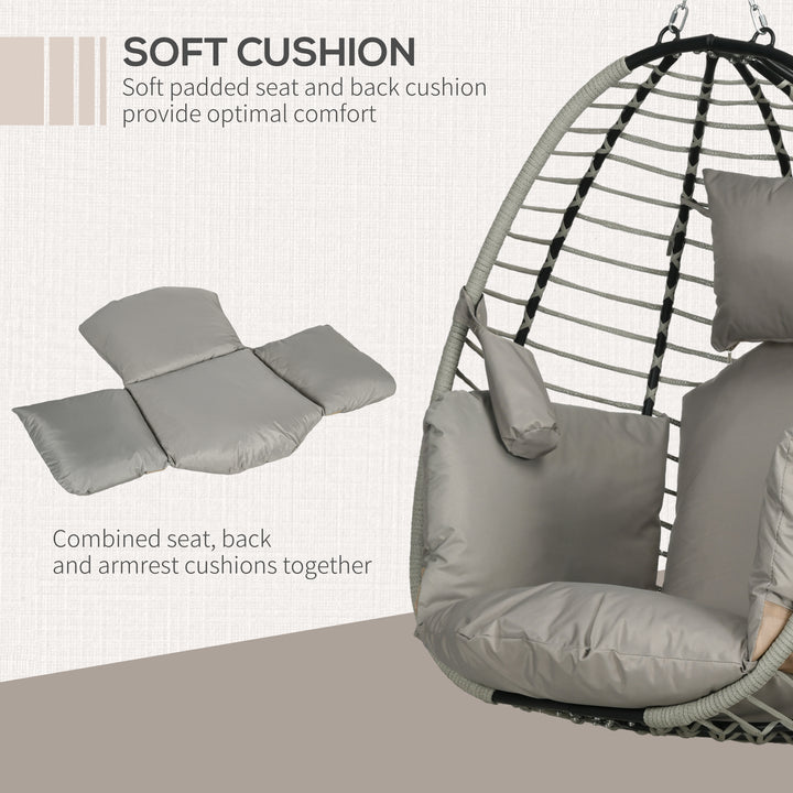Single Rattan Hanging Egg Chair, with Seat Cushion - Grey