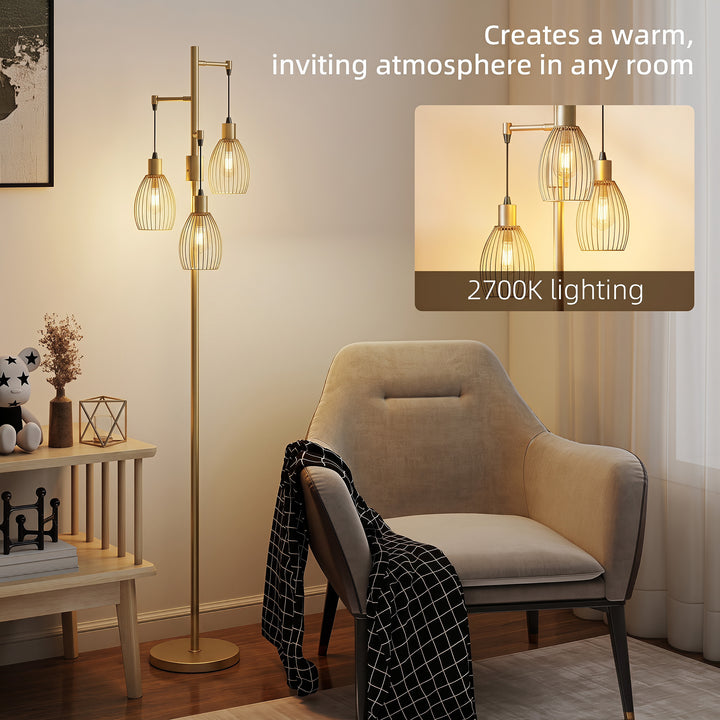 170.5cm Industrial Dimmable Standing Lamp, 3-Light Floor Lamp with Ste