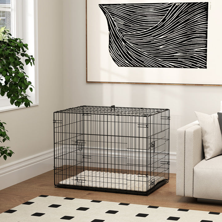 Foldable Dog Crate with 2 Doors with Tray, Soft Cushion, for Small Dogs, 76 x 53 x 60, Black