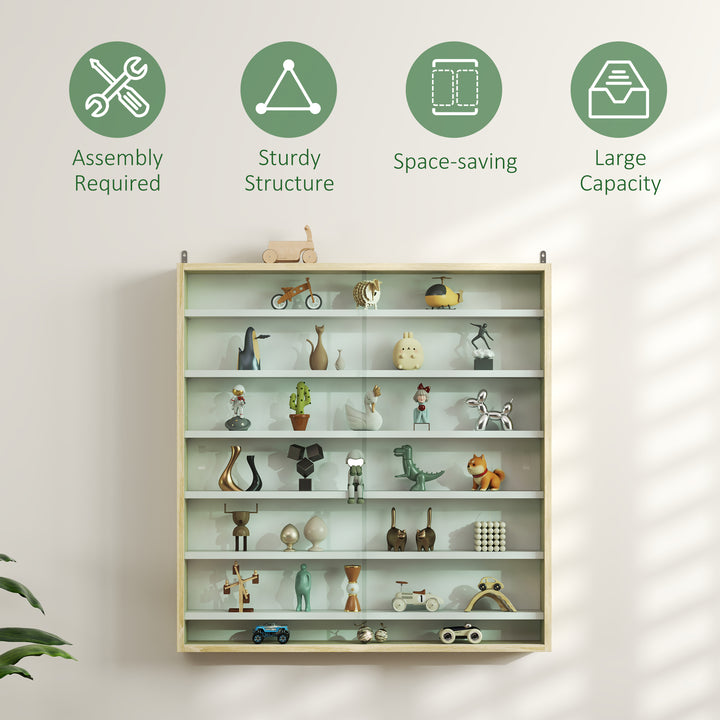 7-Tier Wall Display Shelf Unit Cabinet w/ 6 Adjustable Shelves Glass D
