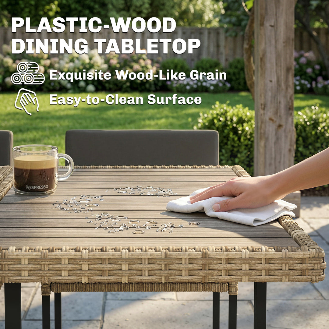 7 Piece Rattan Garden Furniture Set, Garden Dining Set with Wood-Plast