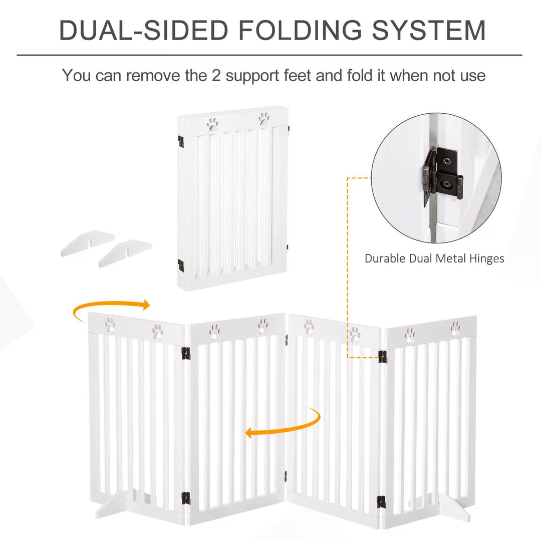 PawHut Foldable Wooden Pet Barrier: 4-Panel Safeguard for Doorways & Stairs, White | Aosom UK