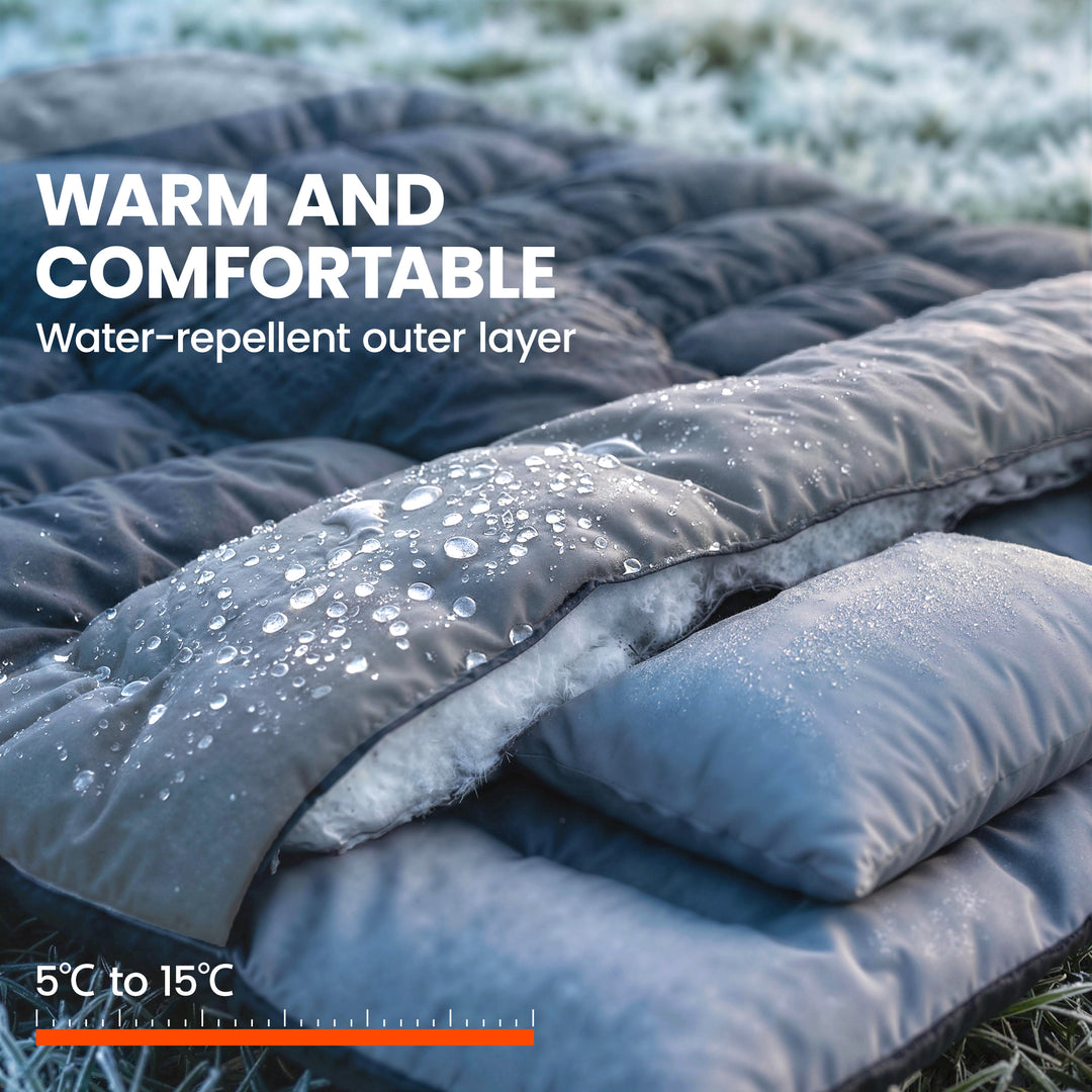 Double Sleeping Bag with 2 Pillows, 220 x 160 cm Extra-Large Sleeping 