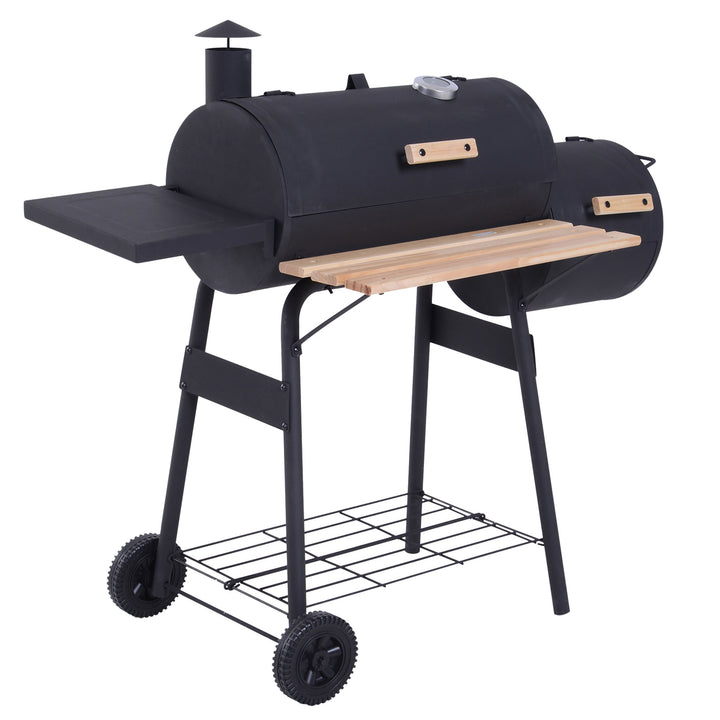 MCL Portable Charcoal BBQ Grill, Cold-rolled Steel, Solid Wood, 104H x 124L x53W cm-Black