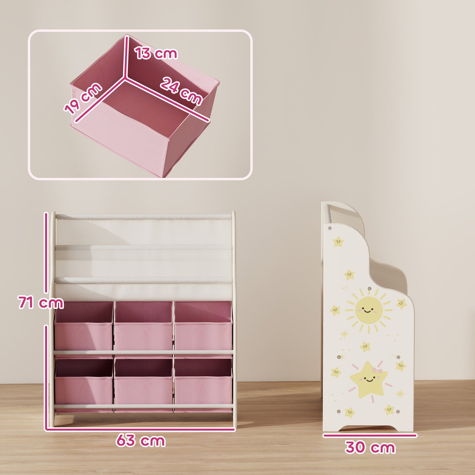 Kids Storage Unit, Toy Organiser with 6 Fabric Drawers and 2-Tier Slin