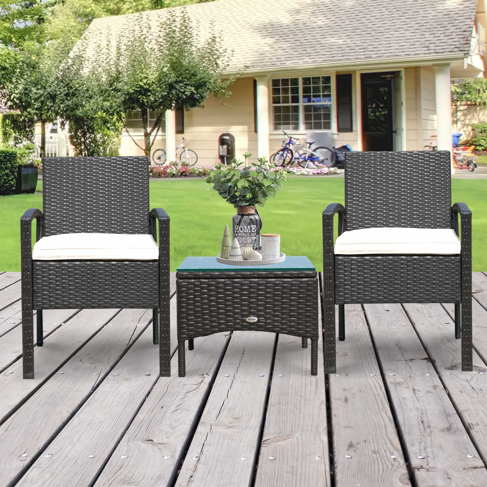 2 Seater Rattan Bistro Set, Steel-Brown