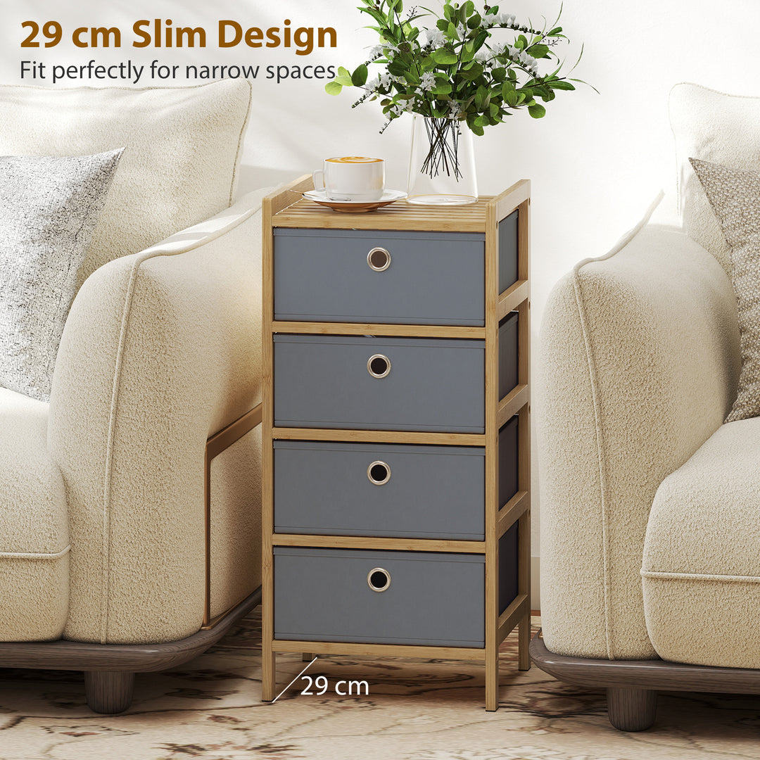 Chest of Drawers, 4 Fabric Drawers Narrow Dresser with Bamboo Frame, L