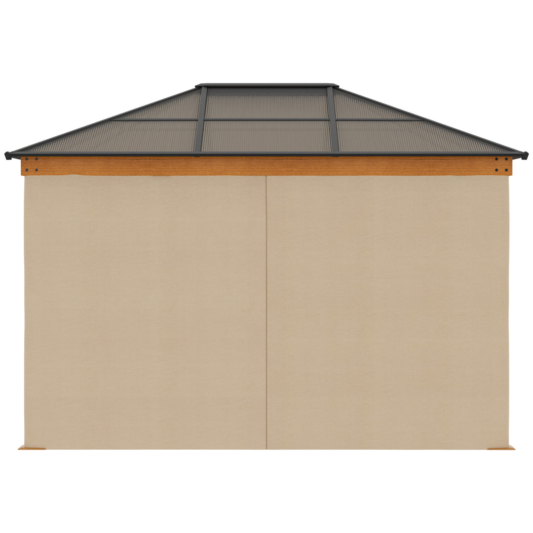 Outsunny 3 x 3.6 m Hardtop Gazebo Canopy with Polycarbonate Roof, Aluminium and Steel Frame, Nettings and Sidewalls for Garden, Patio, Khaki