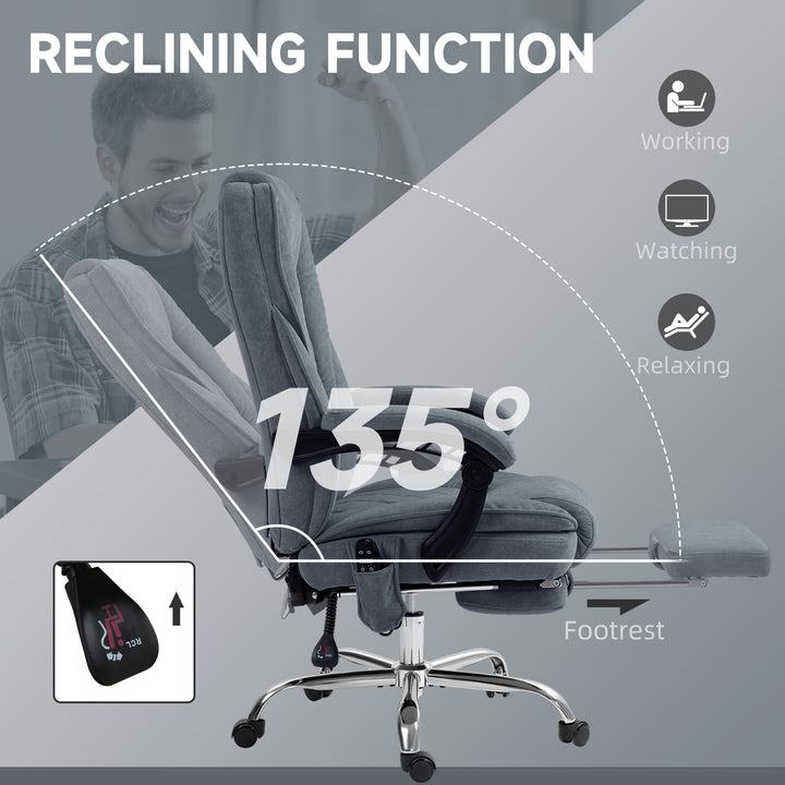 Massage Office Chair, Heated Reclining Computer Chair with Adjustable Height and Footrest, Dark Grey