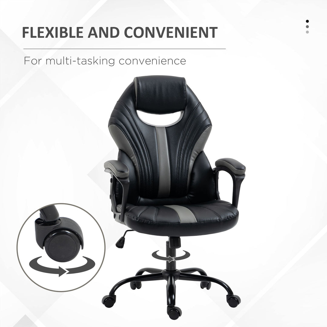 Computer Gaming Chair, Desk Chair with Breathable PU Leather Back and Seat, Soft Padded Armrests and Rolling Wheels for Adults and Gamers, Black