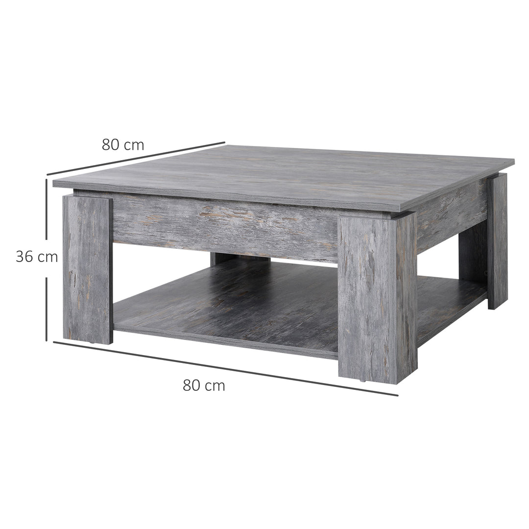 HOMCOM 2 Tier Wood Coffee Table Side Table Bottom Storage Shelf Simple Modern Living Room Grey Wood Grain | Aosom UK