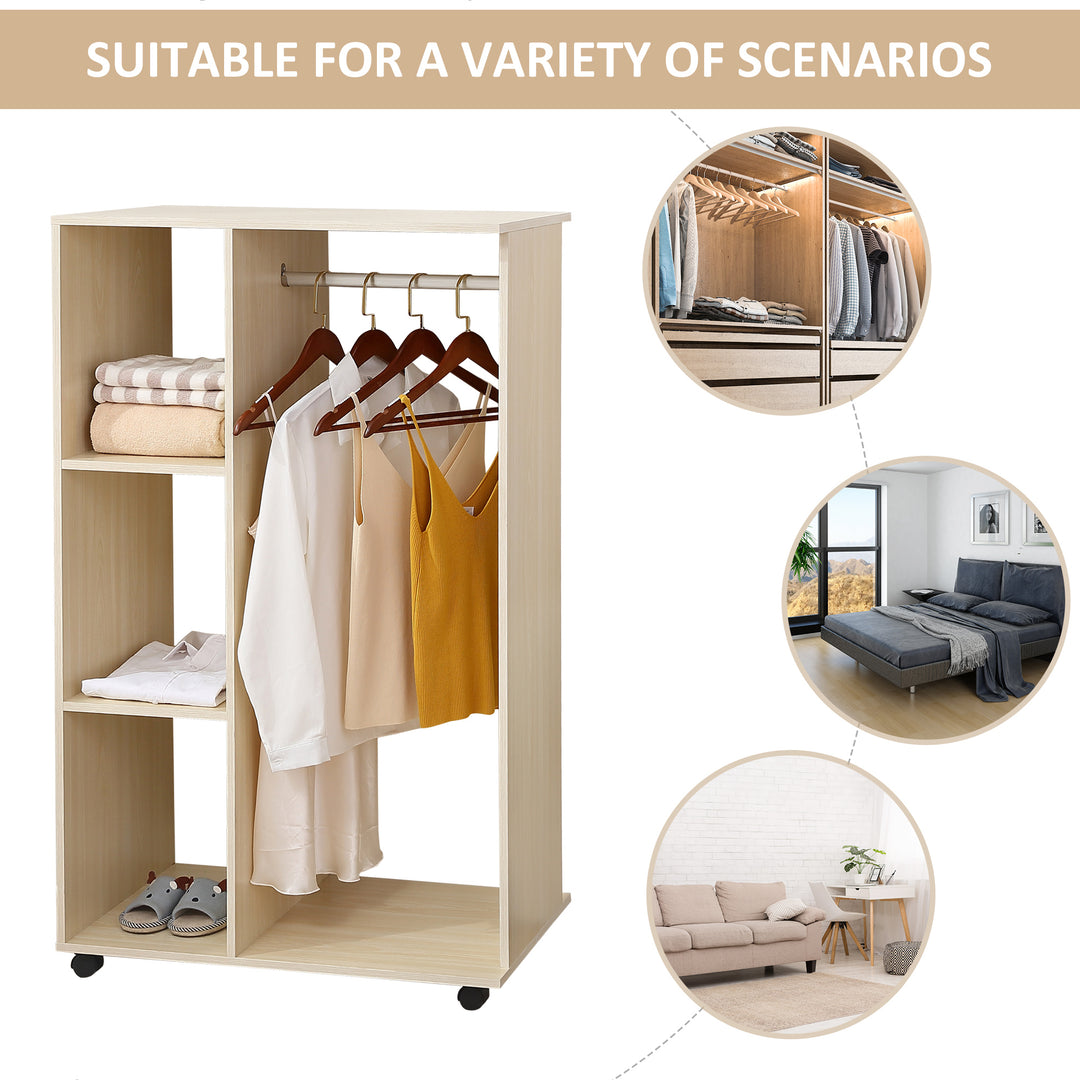Open Wardrobe on Wheels, Bedroom Wardrobe with Clothes Hanging Rail, 3