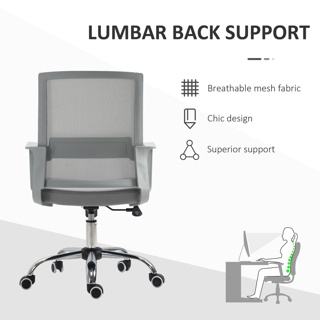 Ergonomic Desk Chair Mesh Office Chair with Adjustable Height Armrest and 360° Swivel Castor Wheels Grey