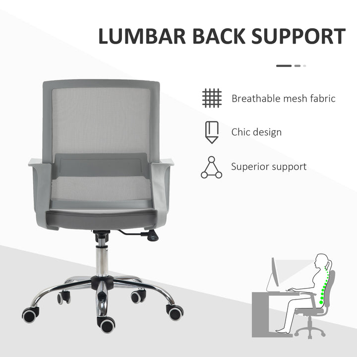 Ergonomic Desk Chair Mesh Office Chair with Adjustable Height Armrest and 360° Swivel Castor Wheels Grey