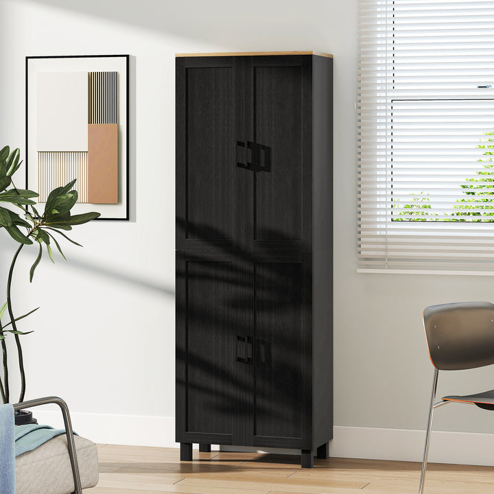 Freestanding Kitchen Cupboard, 4-Door Storage Cabinet with Adjustable Shelves, Modern Kitchen Pantry for Dining Room, 170cm, Black