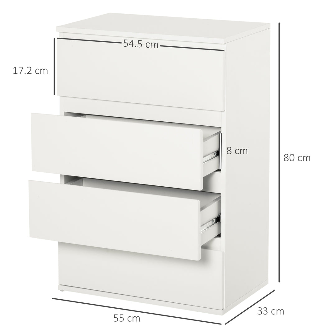 HOMCOM Chest of Drawers: 4-Drawer Storage Cabinet, White Tower Cupboard for Bedroom & Living Room | Aosom UK