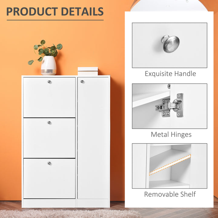 Shoe Cabinet with 3 Flip Drawers, Narrow Shoe Storage Cabinet with 5-tier Cupboard and Adjustable Dividers for Hallway, Entryway, White