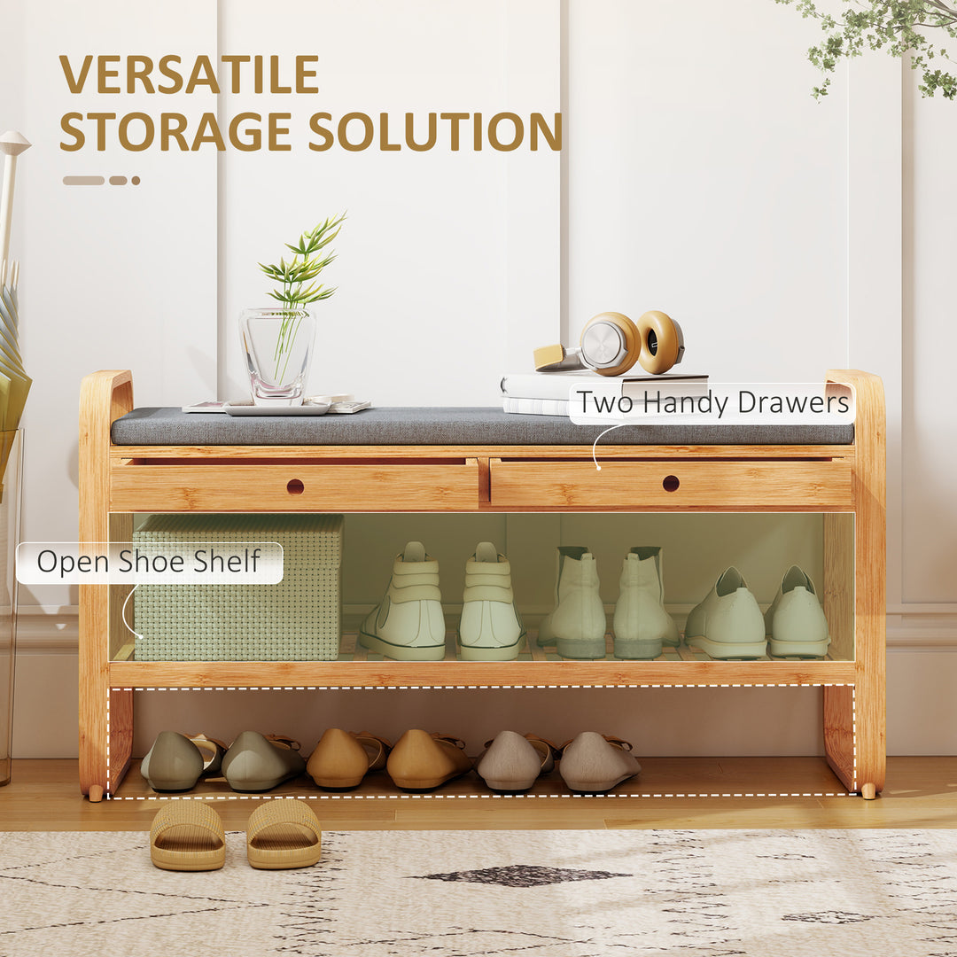 Shoe Bench with 2 Drawers Cushioned Seat Shoe Storage Bench for Hallwa
