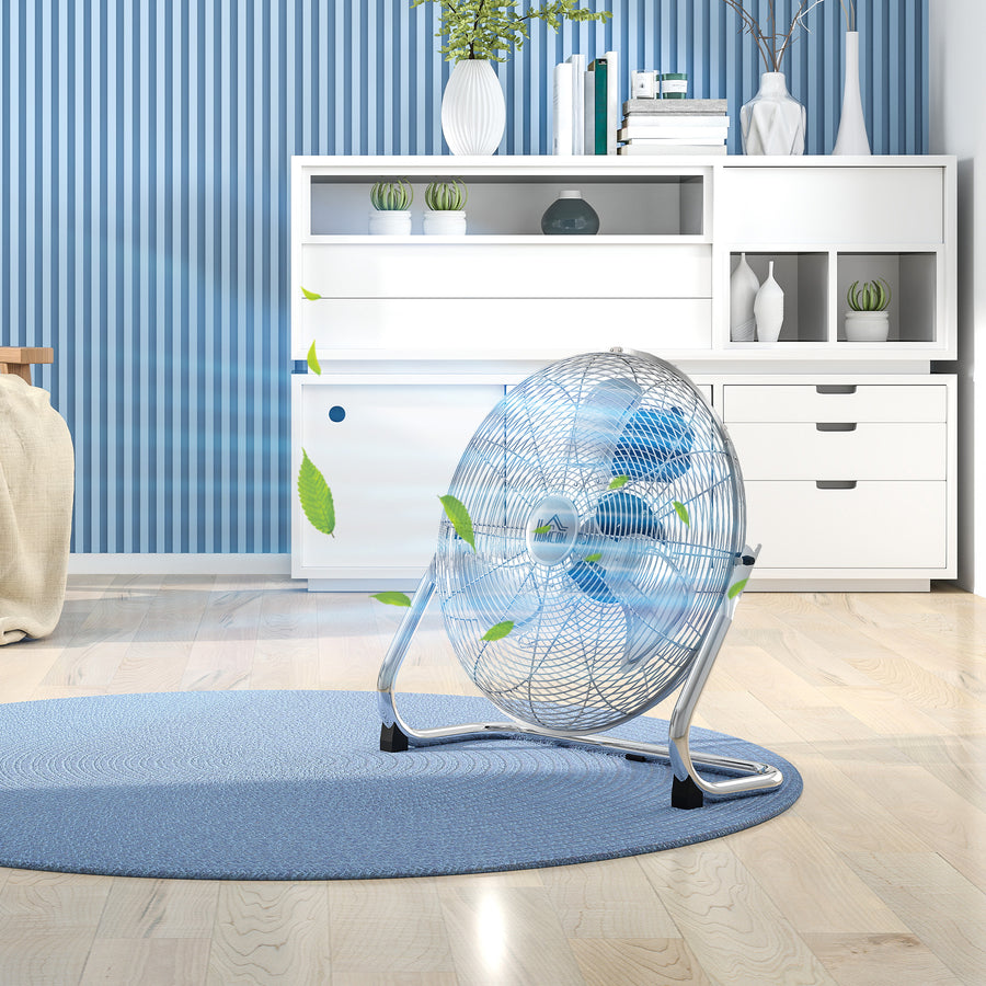 20 Inches Chrome Metal Floor Fan, High Velocity 3-Speed Home Gym with Adjustable Head, Portable Desk & Table Fan Air Circulator for Home Office, Powerful Airflow, Quiet Operation