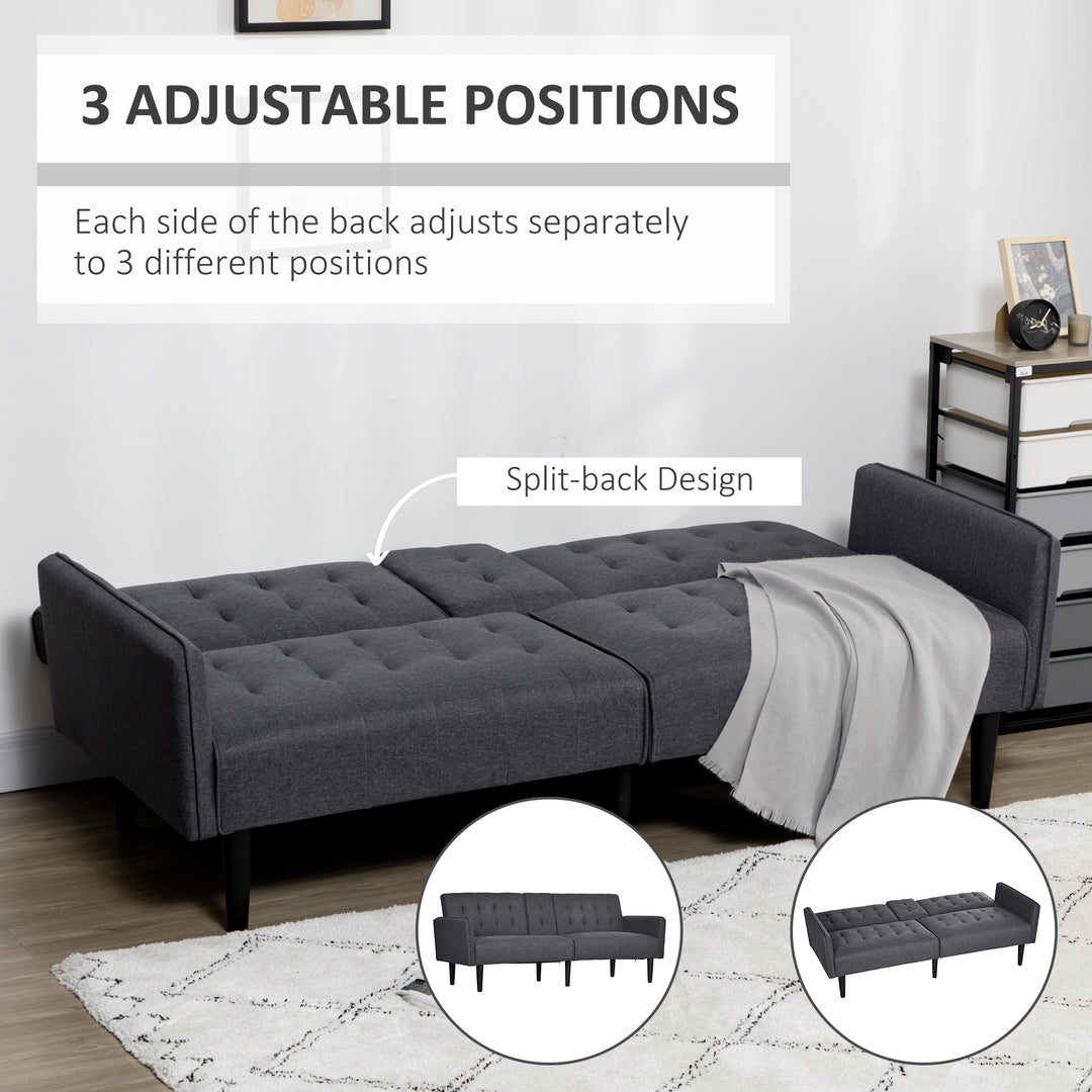 Three-Seater Sofa Bed, with Cupholders - Grey