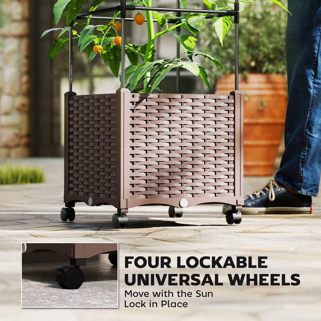 Raised Garden Bed with Trellis, Tomato Cage with Lockable Wheels, Self