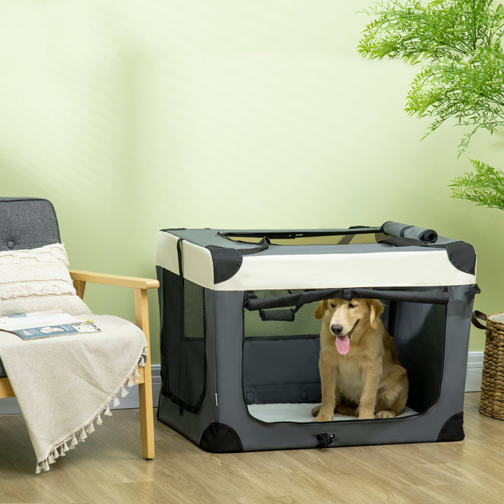 91cm Foldable Pet Carrier, with Cushion, for Large Dogs and Cats - Gre