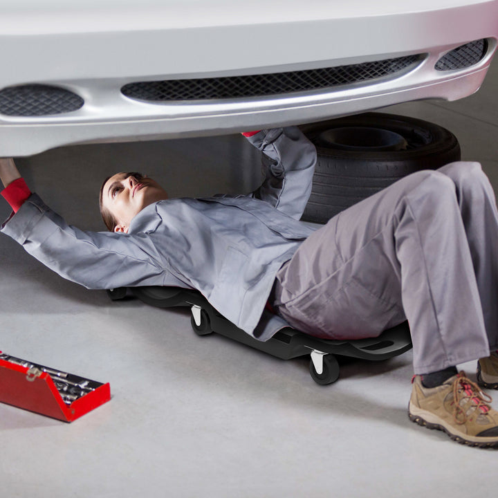 Mechanic Vehicle Creeper, Under-Car Rolling Crawler Board, with Headrest, Wheels, Black