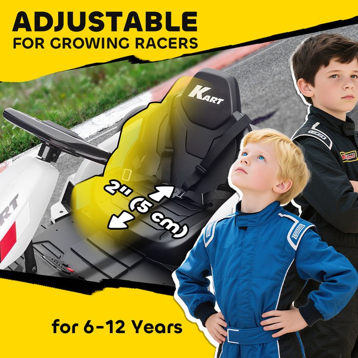 24V Electric Go Kart, Drift Kart with Adjustable Seat, Slow Start, 5-Point Harness, Music, Horn, for 6-12 Years