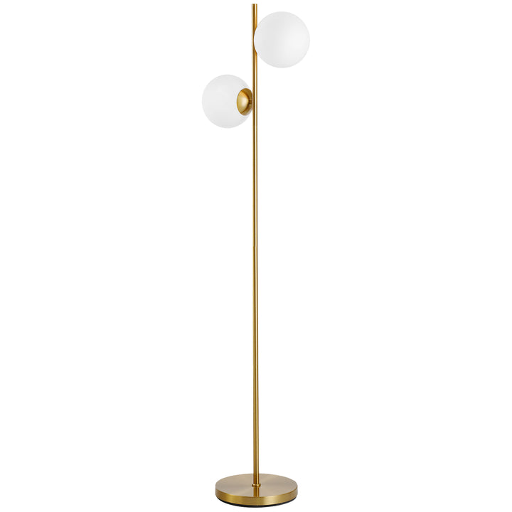 HOMCOM 2 Glass Shade Floor Lamp Metal Pole Cool Modern Decorative w/ Floor Switch Home Office Furnishing Gold | Aosom UK