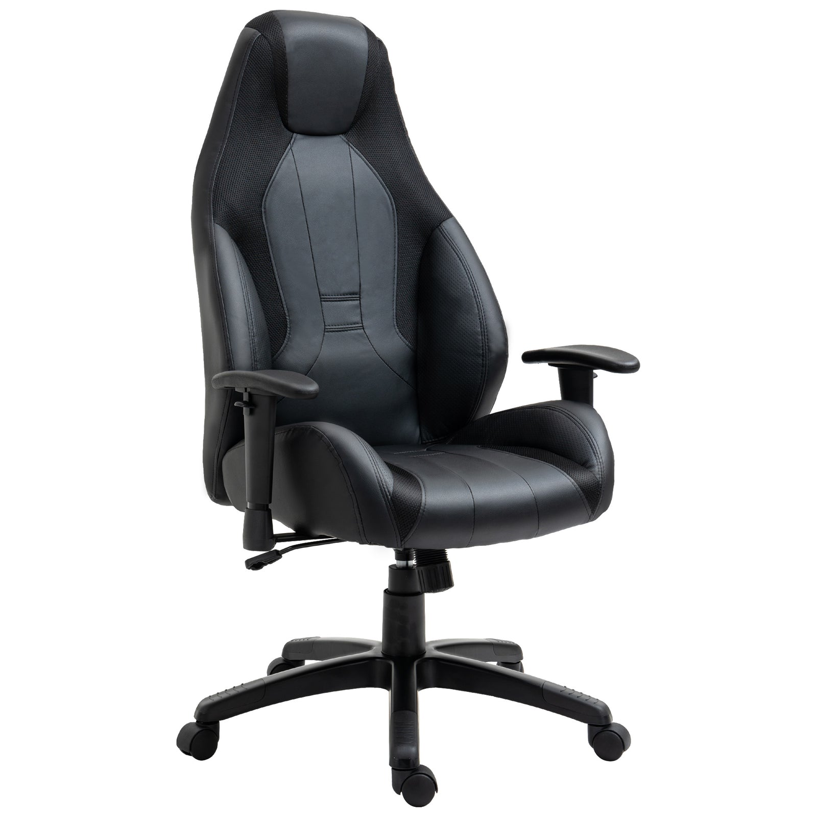 Racing Gaming Chair, Mesh & Faux Leather Computer Chair with High Back, Swivel Wheels, Adjustable Height and Armrest, Black