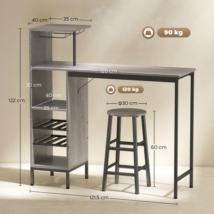 3 Pieces Dining Room Set, 2 Round Stools with Footrest, 6-Tier Dining 