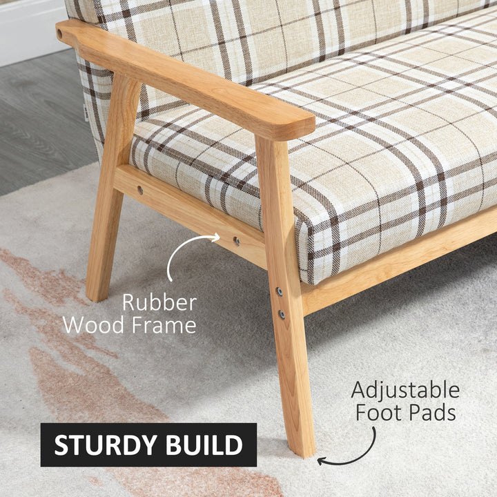 MCL Compact Loveseat Couch Double Seat Sofa with Lattice Pattern and Rubber Wood Frame Beige and Coffee