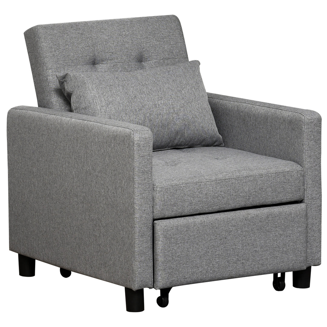 3-In-1 Chair Bed, Convertible Sleeper Chair with Adjustable Backrest, Pillow and Footrest for Living Room, Grey