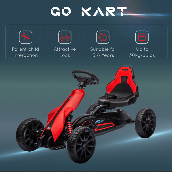 Kids Pedal Go Kart, with Adjustable Seat, EVA Wheels, Seat, Handbrake - Red