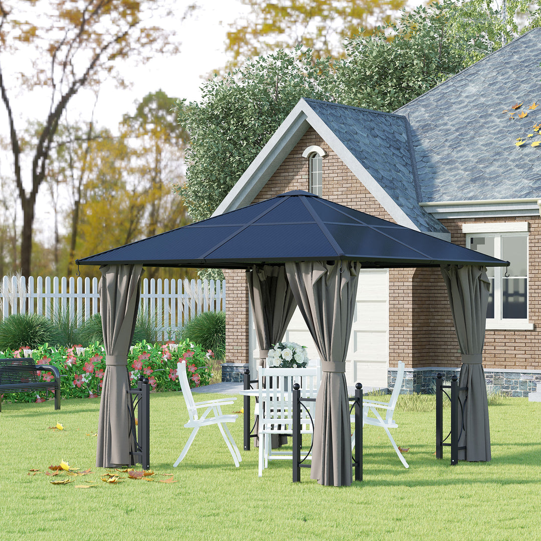 MCL 3 x 3(m) Hardtop Gazebo Canopy with Polycarbonate Roof, Steel & Aluminium Frame, Garden Pavilion with Mosquito Netting and Curtains, Black