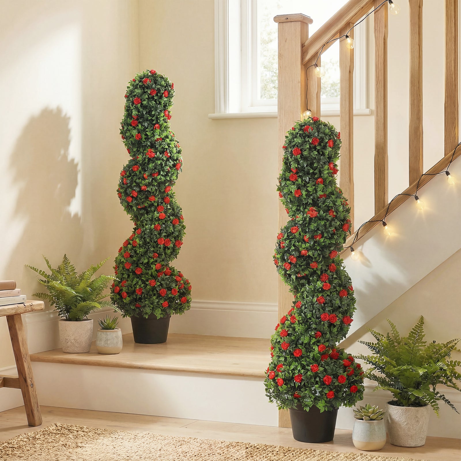 Decorative Artificial Plants Set of 2, UV Resistant Fake Plants in Pot