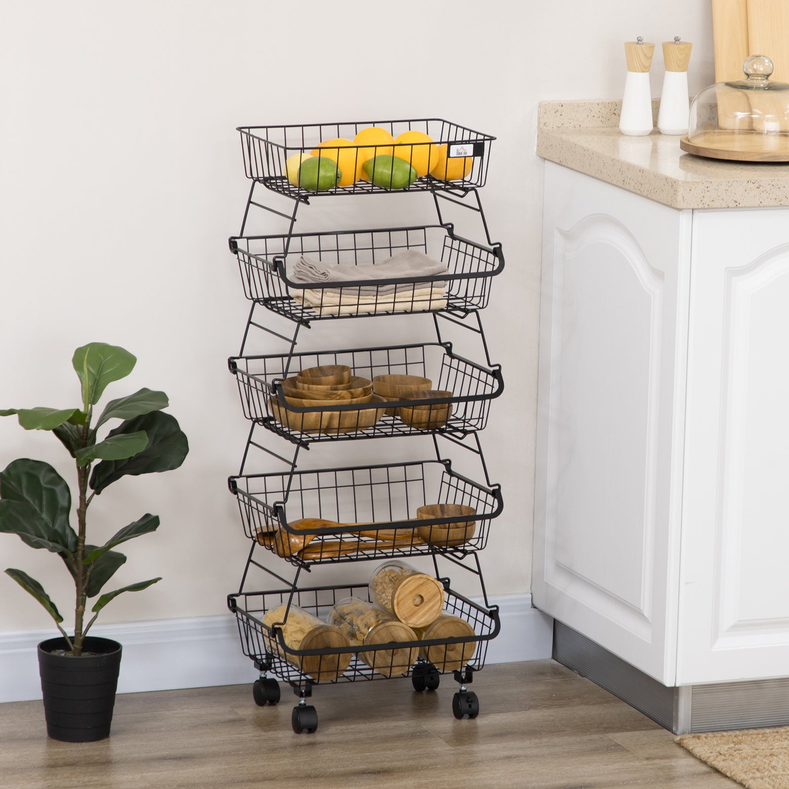 5 Tier Storage Trolley, Stackable Fruit Vegetable Cart for Kitchen, Li