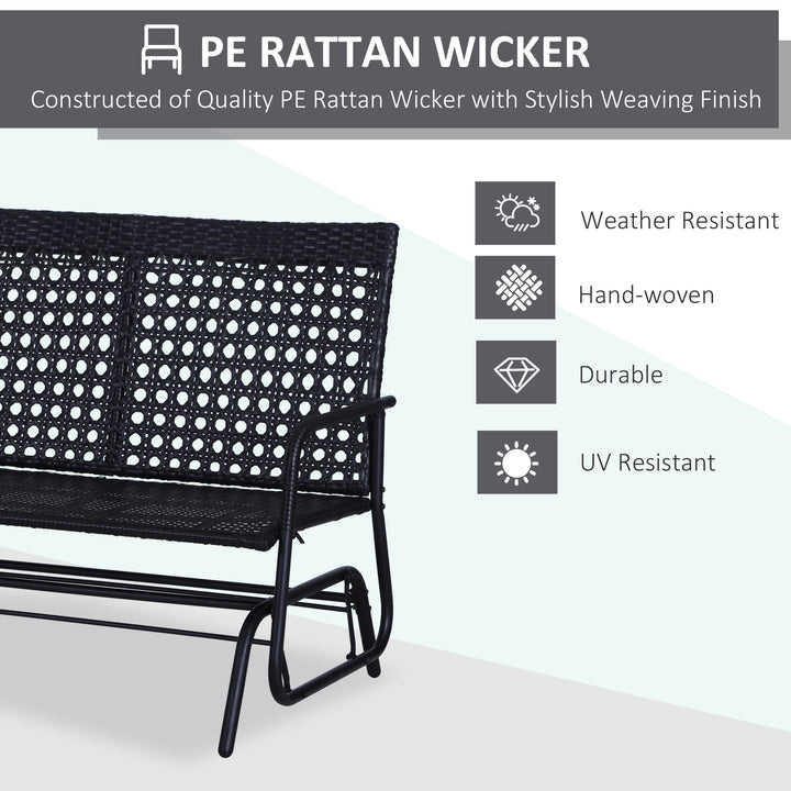 2 Seater PE Rattan Glider Bench, Outdoor Loveseat Chair with Steel Frame, Porch Rocking Glider for 2 Person with Armchair, High Back, Black